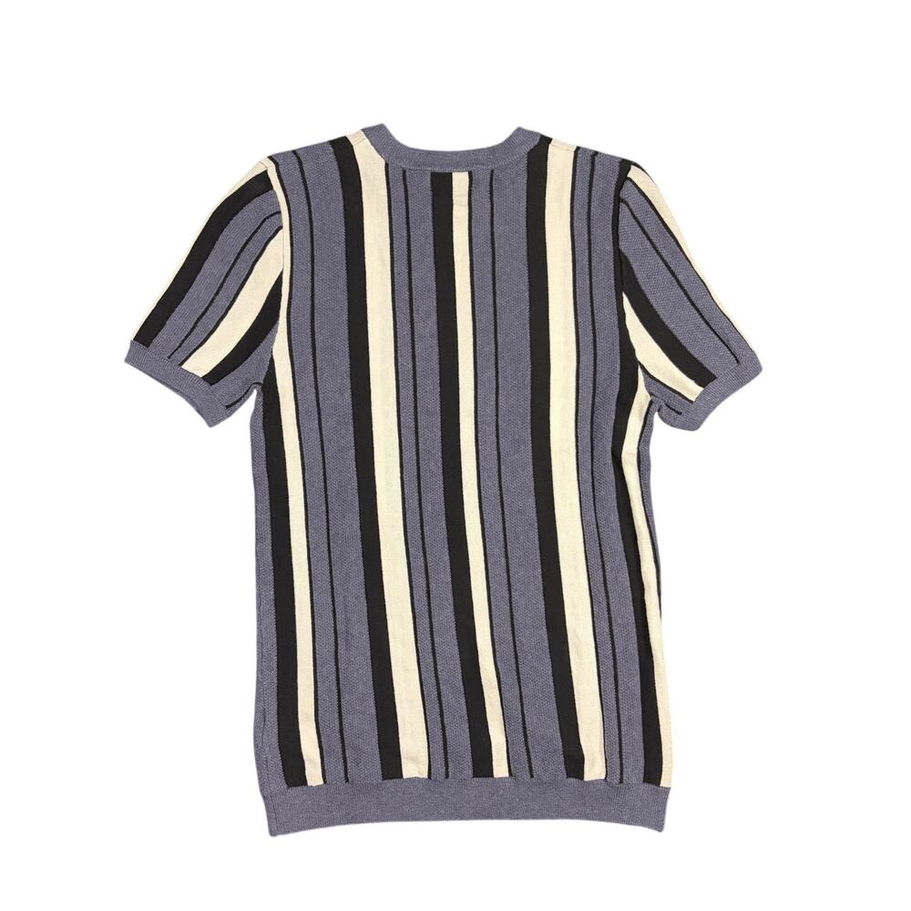 Topman Men’s XS Short Sleeve Knit Sweater Shirt Blue Black White Vertical Stripe - Picture 4 of 4